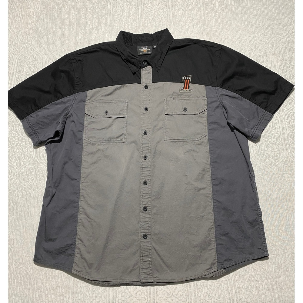 Harley Davidson Mens 3XL Button Up Shirt Black Grey No 1 Logo Mechanic